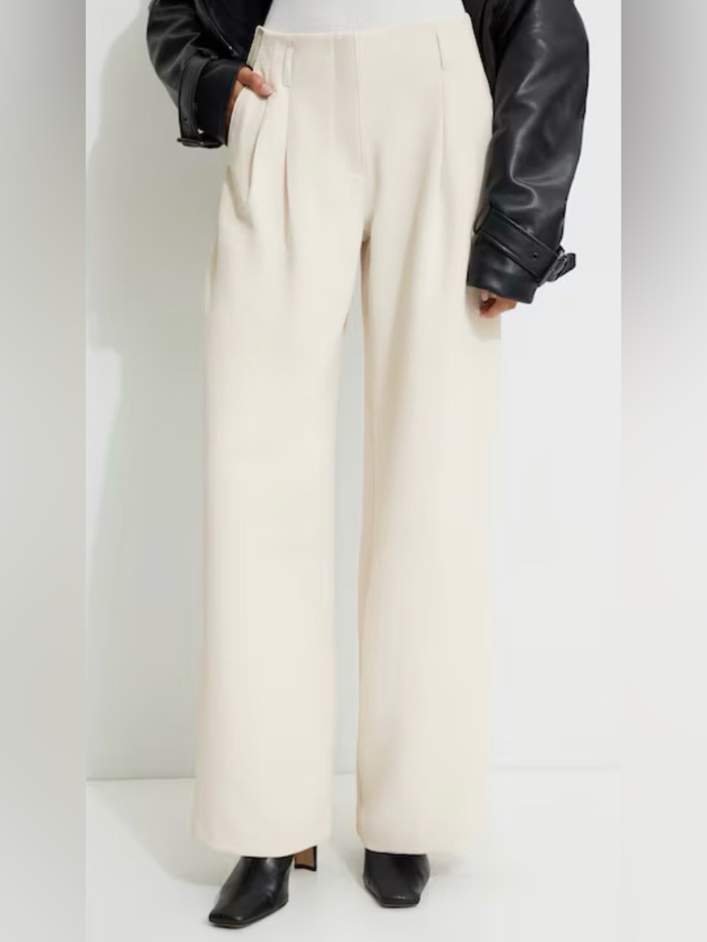 Cream Wide-Leg High-Waist Trousers
